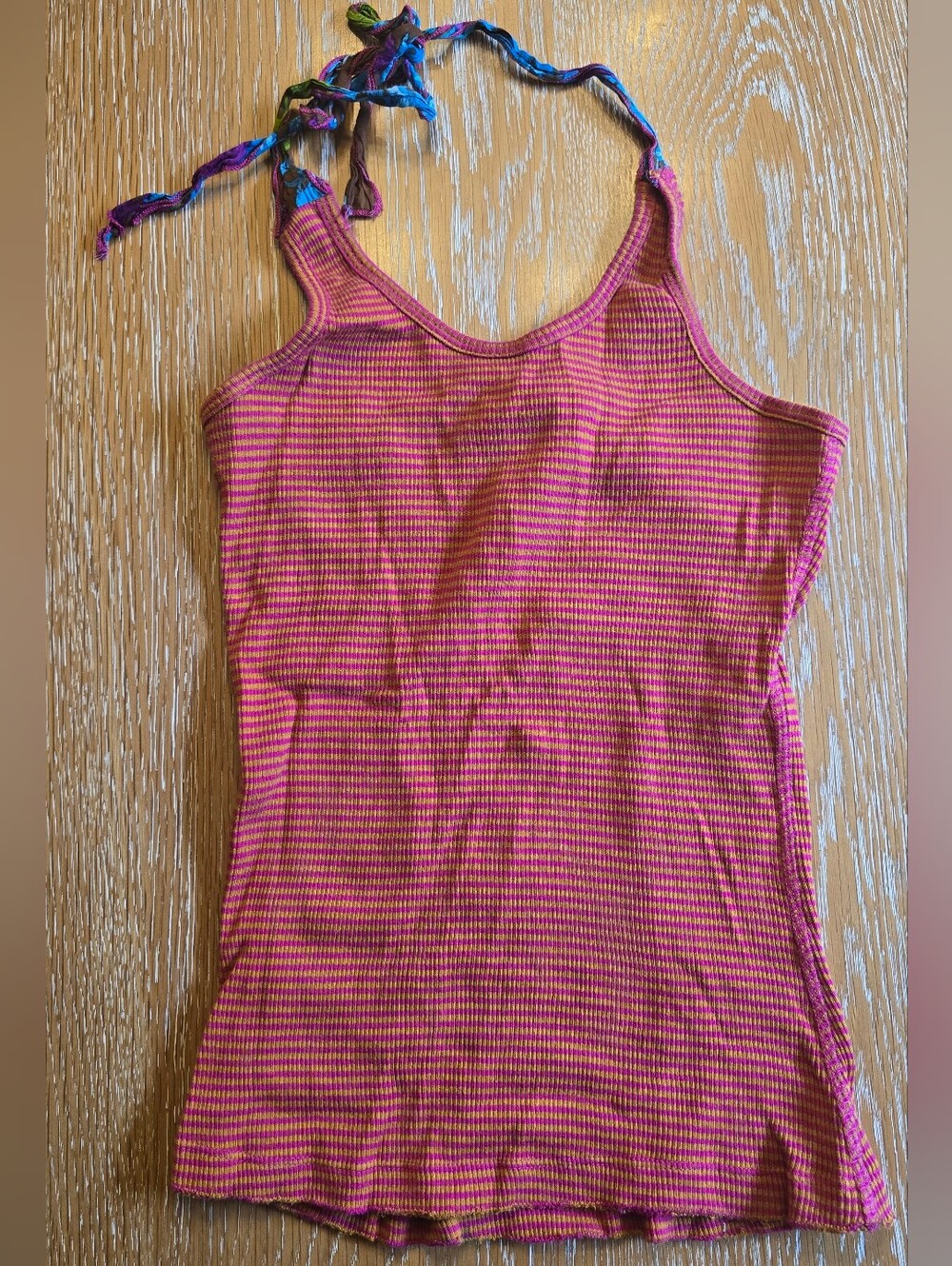 Free People FP One Vintage Pink and Yellow Striped Halter Tank Top Size S